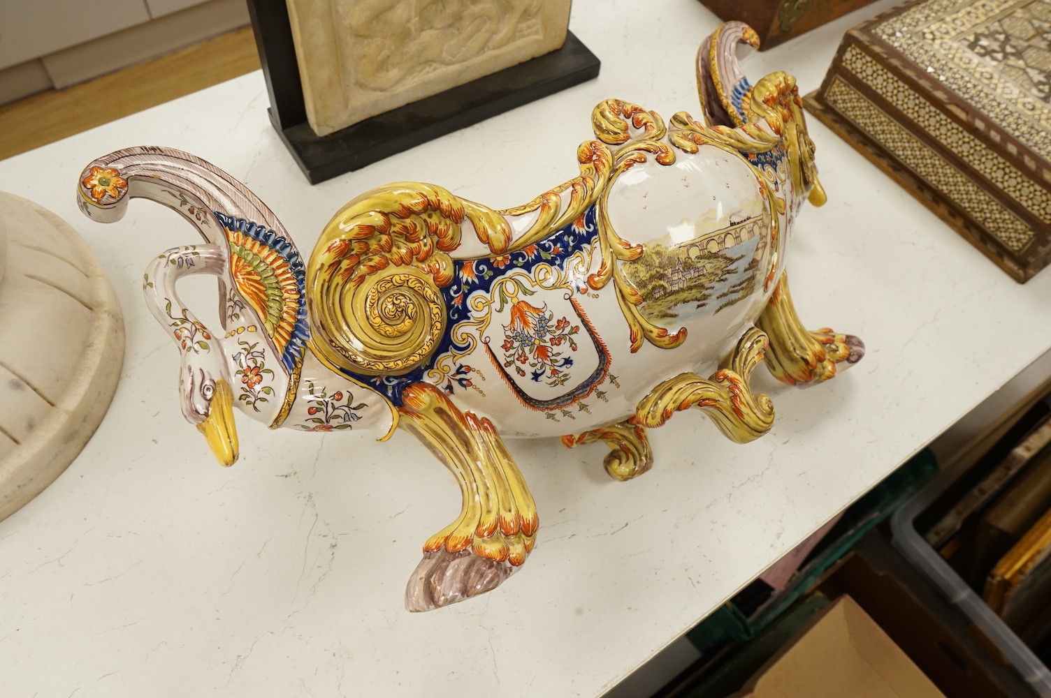 An early 20th century French faience jardiniere, 55cm wide